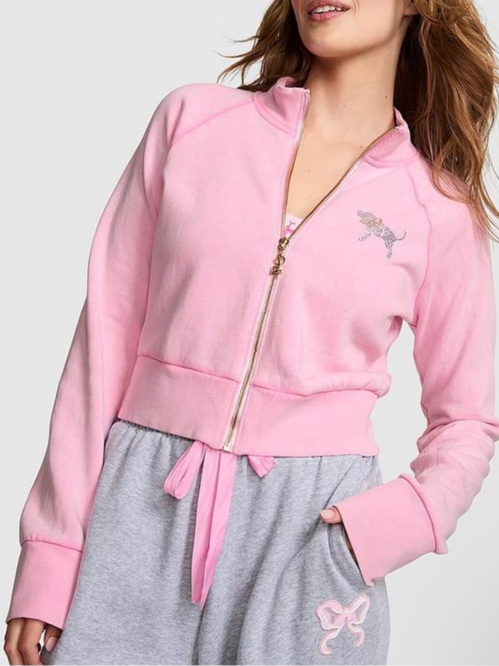 New! PINK X LOVESHACKFANCY REISSUED FULL-ZIP SWEATSHIRT XS 57309